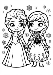 Tô màu Elsa và Anna Chibi