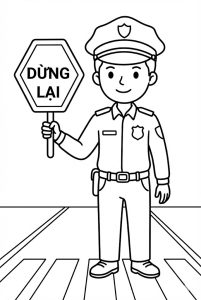 Tô màu Cảnh Sát Cầm Biển Báo Dừng Lại