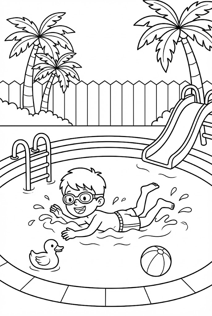 Tô màu Cậu Bé Bơi Lội