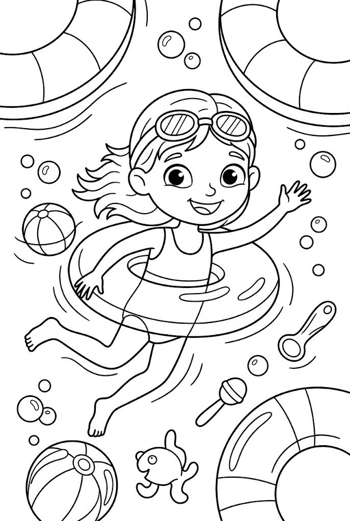 Tô màu Cô Bé Bơi Lội