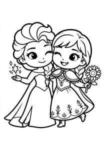 Tô màu Elsa và Anna Cute Đáng Yêu