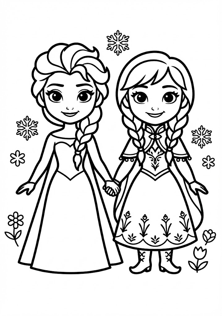 Tô màu Elsa và Anna Cute