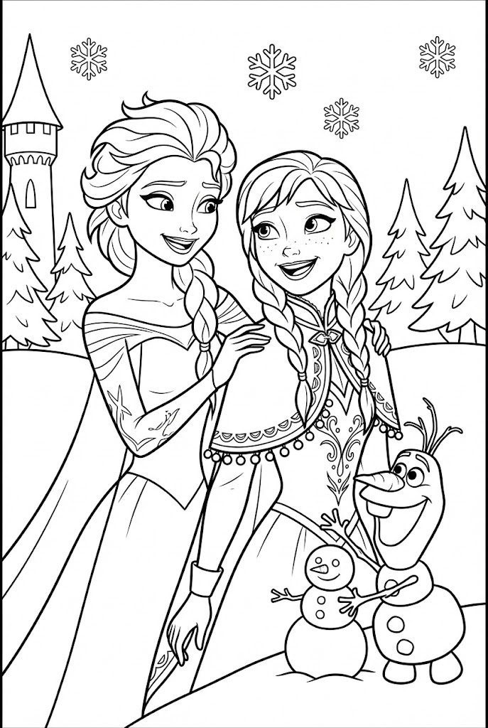Tô màu Elsa và Anna Trong Hoạt Hình