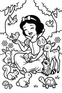 Tô màu Nàng Bạch Tuyết Đang Chơi Với Các Con Vật Nhỏ