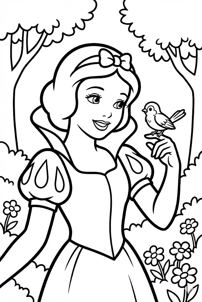 Tô màu Nàng Bạch Tuyết Và Chú Chim Sẻ