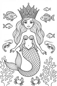 Tô màu Nàng Tiên Cá Đội Vương Miện