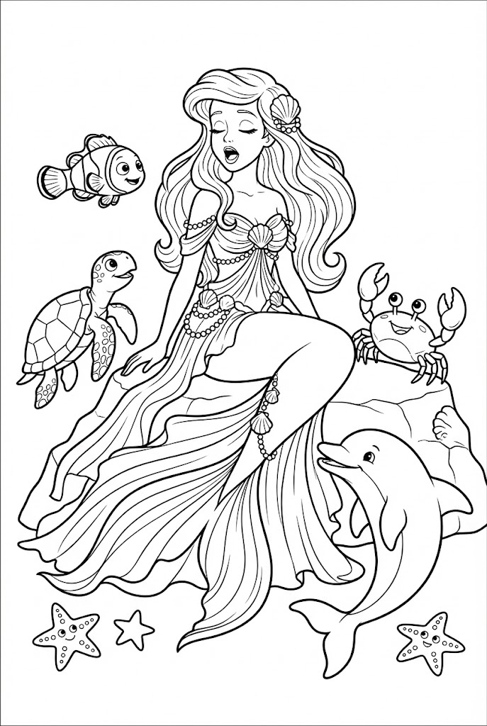 Tô màu Nàng Tiên Cá Ngồi Hát