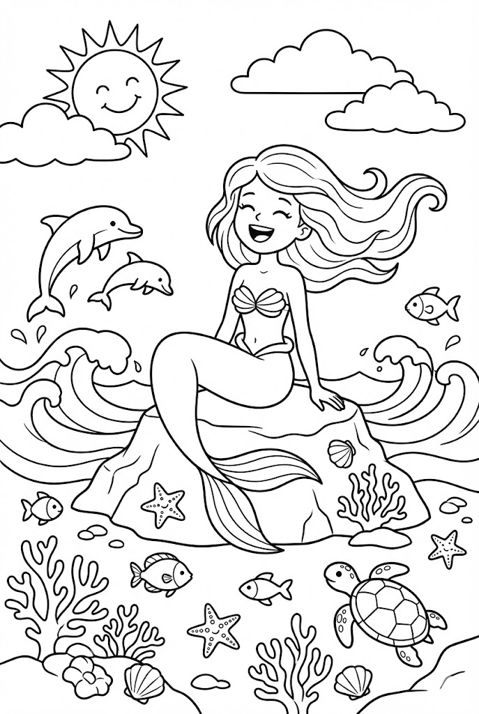 Tô màu Nàng Tiên Cá Trên Mỏm Đá