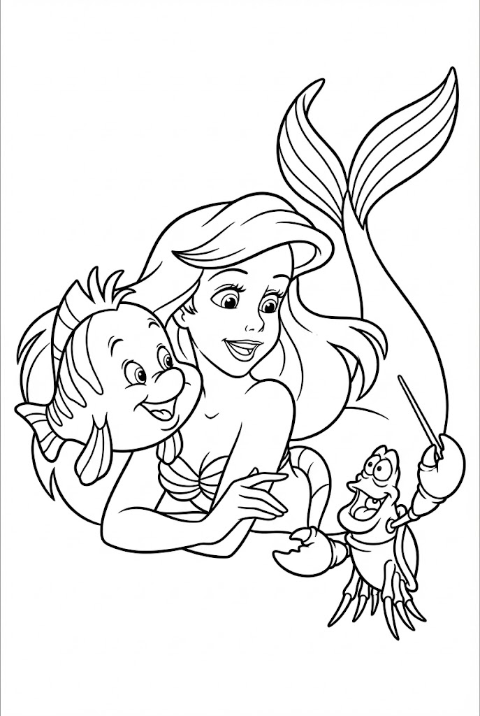 Tô màu Nàng Tiên Cá cùng Flounder và Sebastian