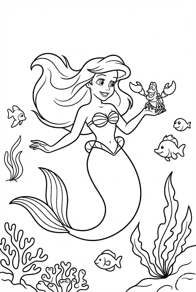 Tô màu Nàng Tiên Cá cùng Sebastian