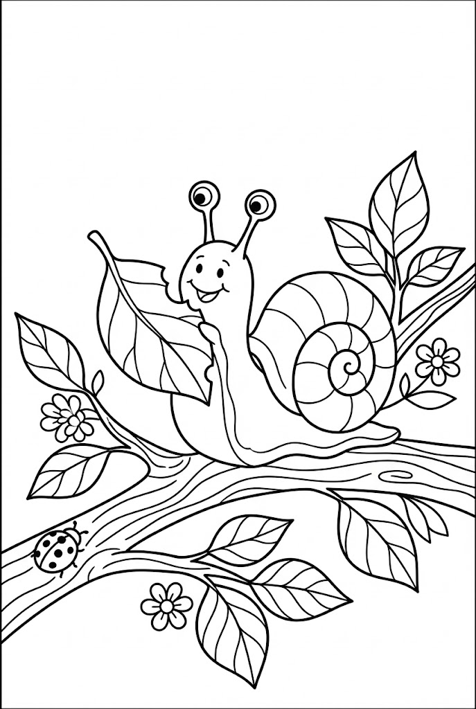 Tô màu Ốc Sên Ăn Lá Cây