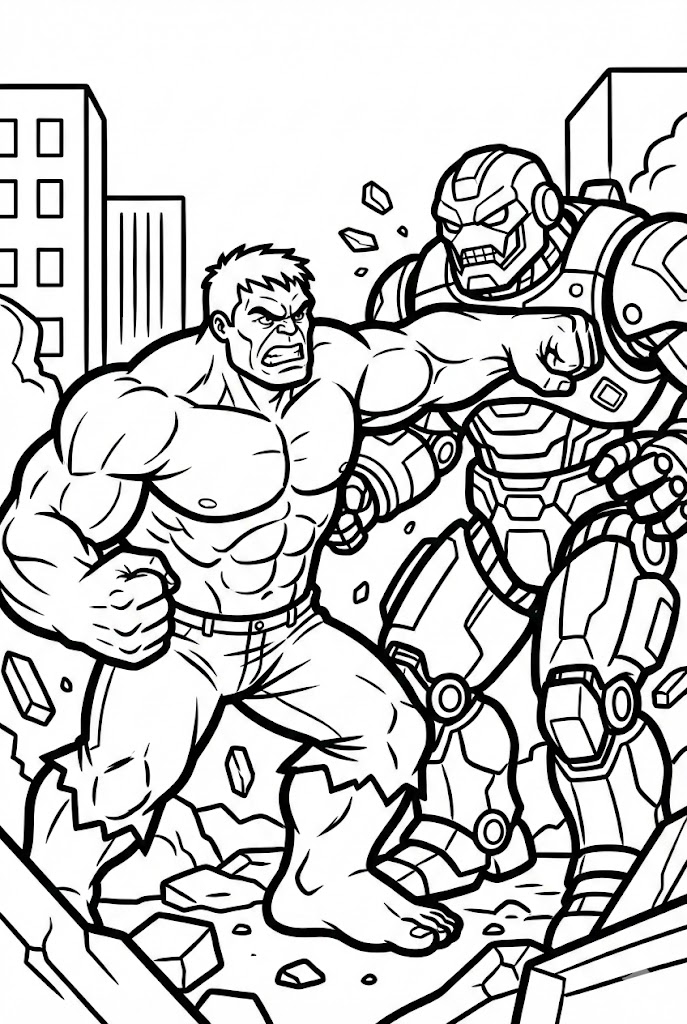 Tô màu hulk đang đánh nhau