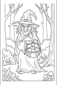 Tô màu phù thủy và giỏ táo