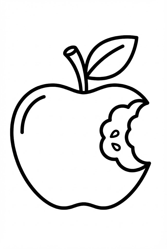 Tô màu quả táo cắn dở