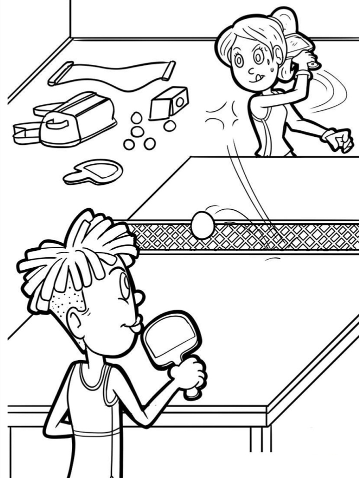 Tô màu 2 thiếu niên chơi bóng bàn cho bé tập tô