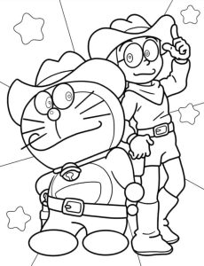 Tô màu Cao Bồi Doraemon Và Nobita cho bé tập tô