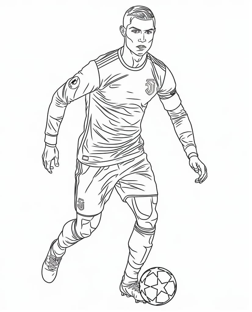 Tô màu Cầu Thủ Ronaldo Đá Bóng cho bé tập tô