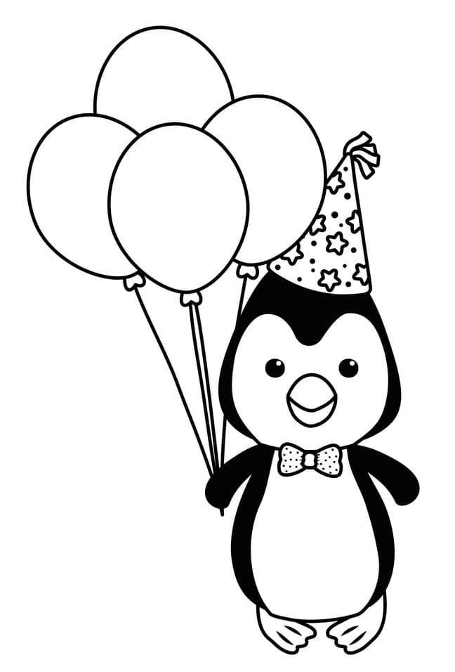 Tô màu Chim Cánh Cụt Với Bóng Bay dễ thương cho bé
