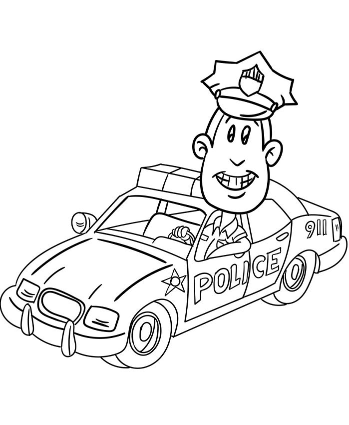 Tô màu chú cảnh sát lái ô tô giúp bé rèn luyện khả năng tô màu