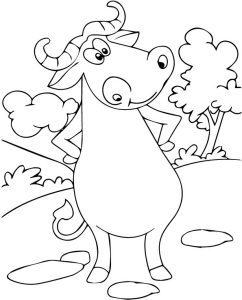 Tô màu chú trâu rừng châu phi ngộ nghĩnh giúp bé rèn luyện khả năng tô màu