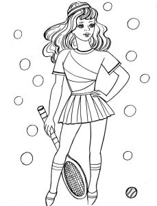Tô màu cô gái xinh đẹp và quần vợt cho bé tập tô