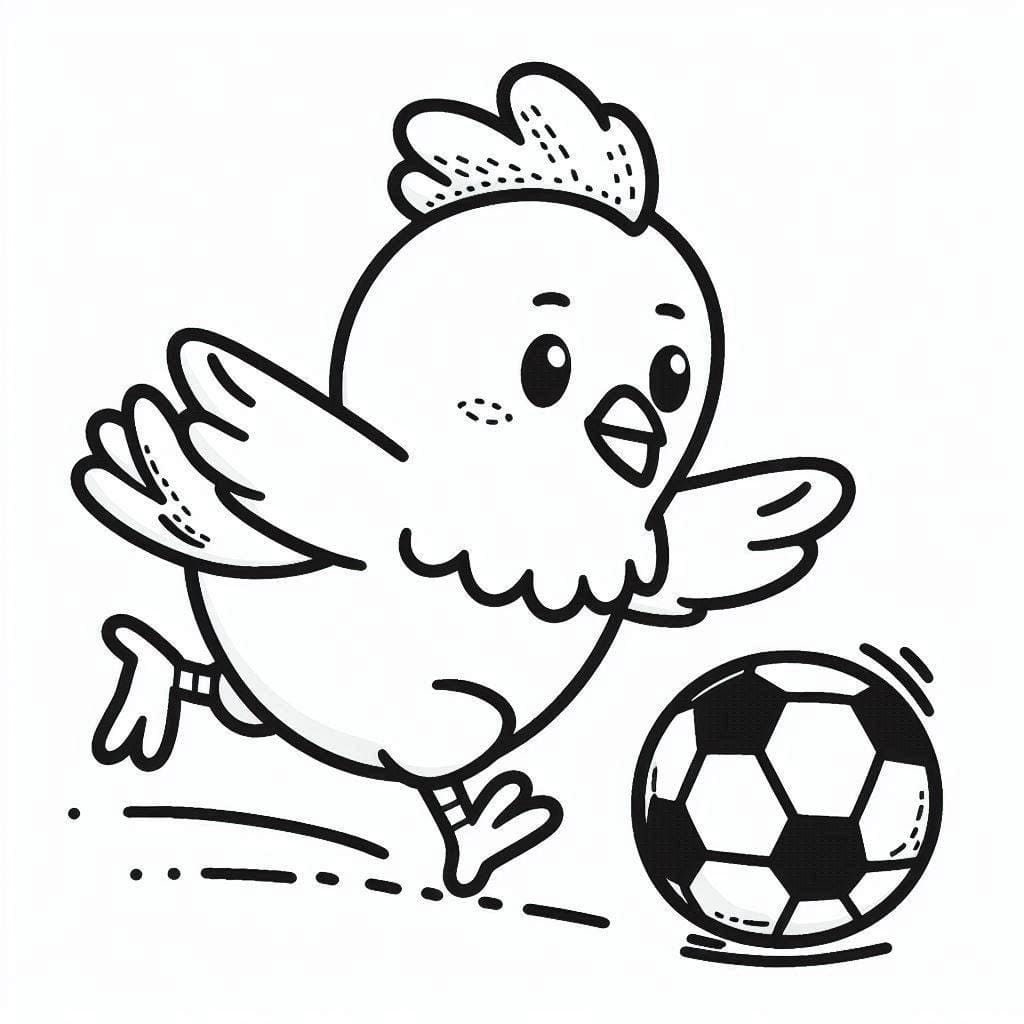 Tô màu Con Gà Đá Bóng dễ thương cho bé