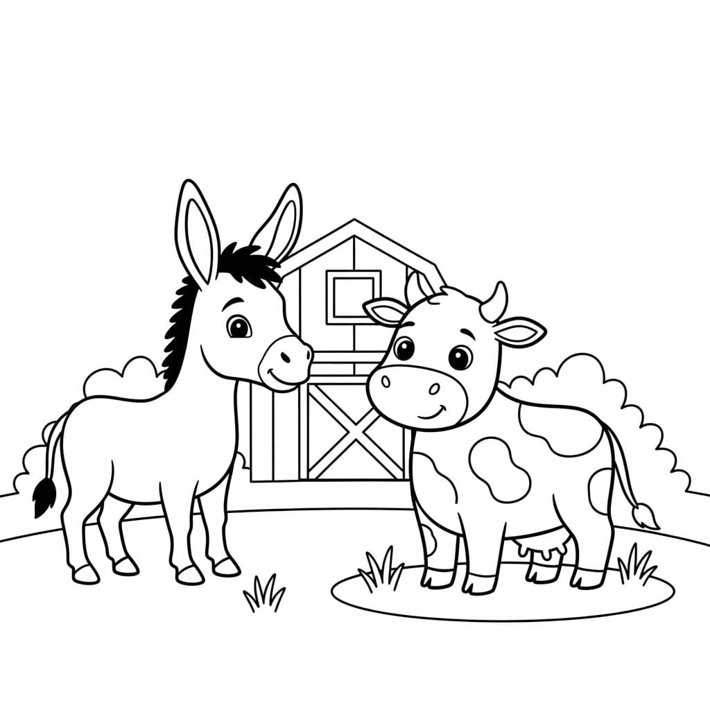 Tô màu Con Lừa Và Con Bò dễ thương cho bé