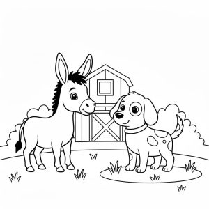 Tô màu Con Lừa Và Con Chó dễ thương cho bé