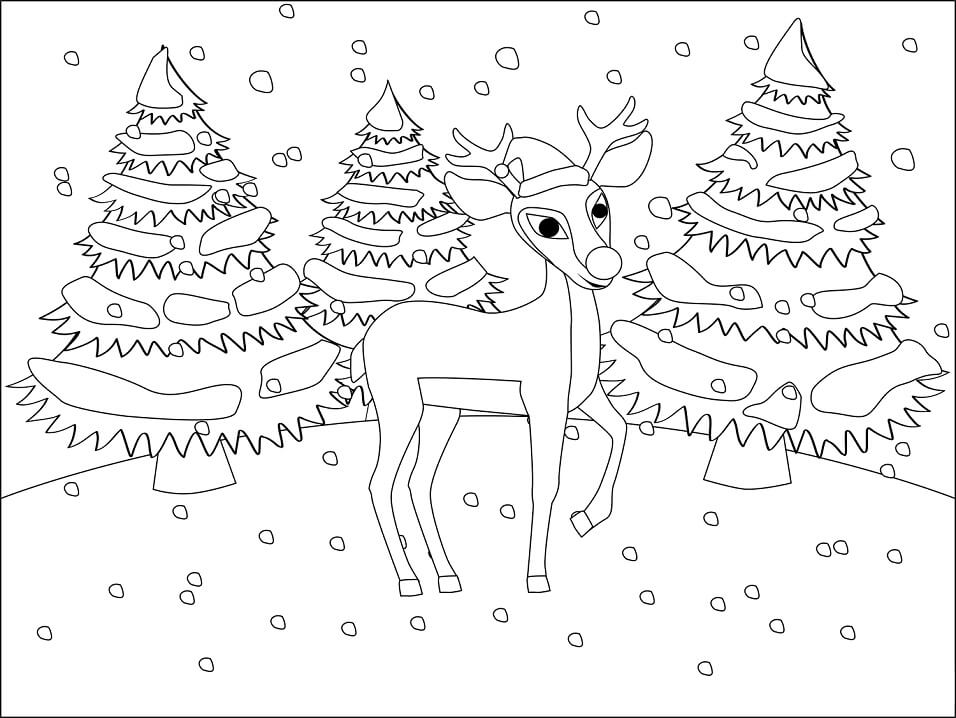 Tô màu Con Tuần Lộc Đội Mũ Len dễ thương cho bé