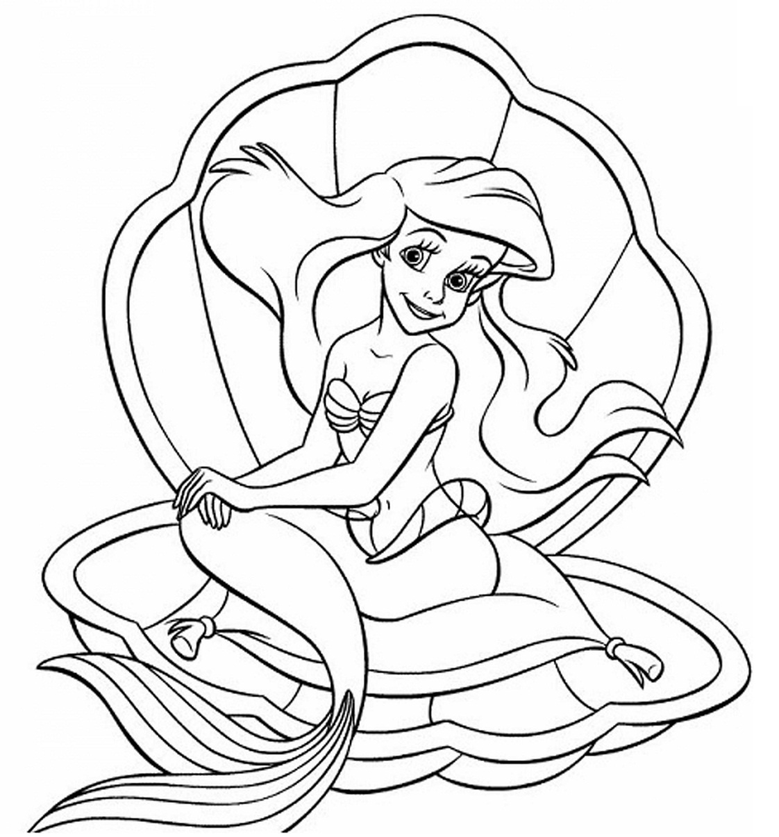 Tô màu công chúa ariel trong vỏ sò