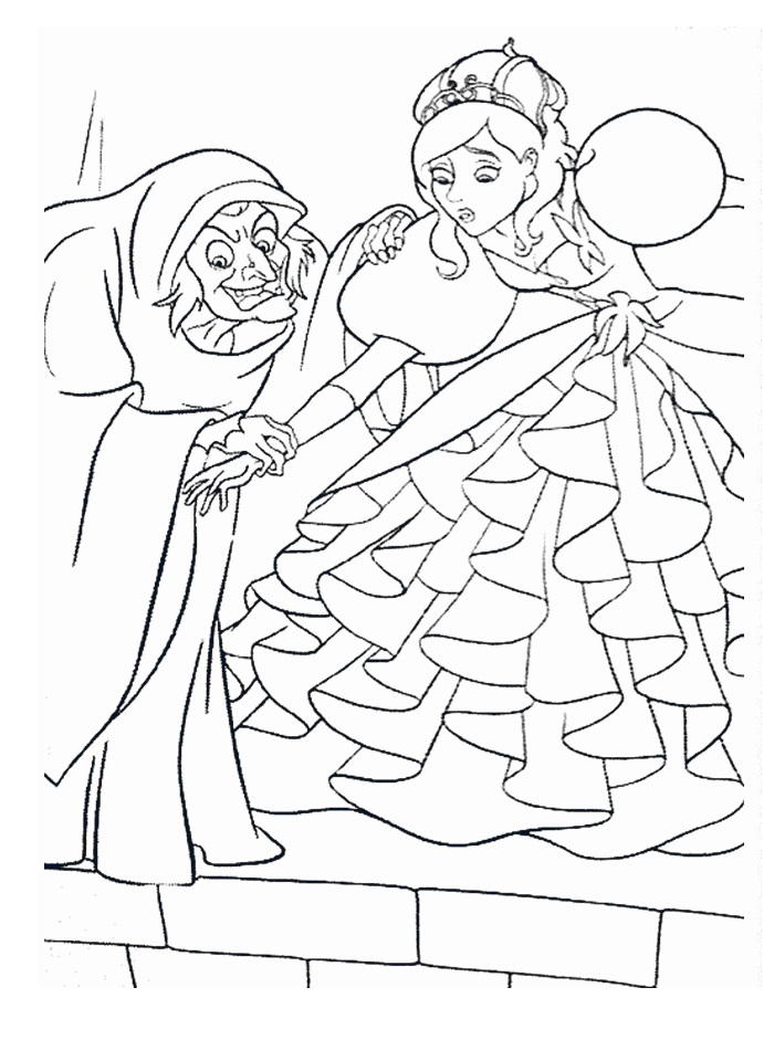 Tô màu Công Chúa Giselle và Phù Thủy dễ thương cho bé
