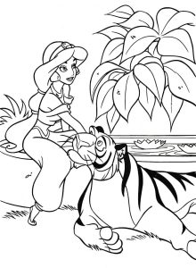 Tô màu Công Chúa Jasmine và Rajah dễ thương cho bé