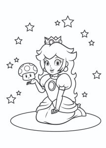 Tô màu Công Chúa Peach và Cây Nấm dễ thương cho bé