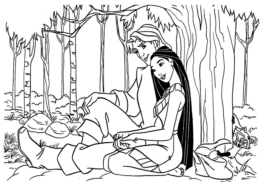 Tô màu Công Chúa Pocahontas và Thuyền Trưởng John Smith