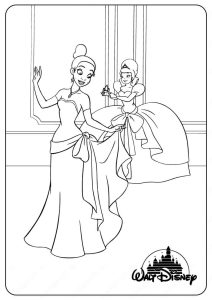 Tô màu Công Chúa Tiana Thử Váy cho bé tập tô