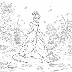 Tô màu Công Chúa Tiana Trên Đầm Nước cho bé tập tô
