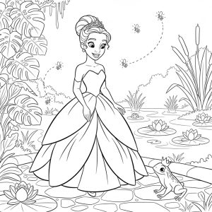 Tô màu Công Chúa Tiana Và Con Ếch cho bé tập tô