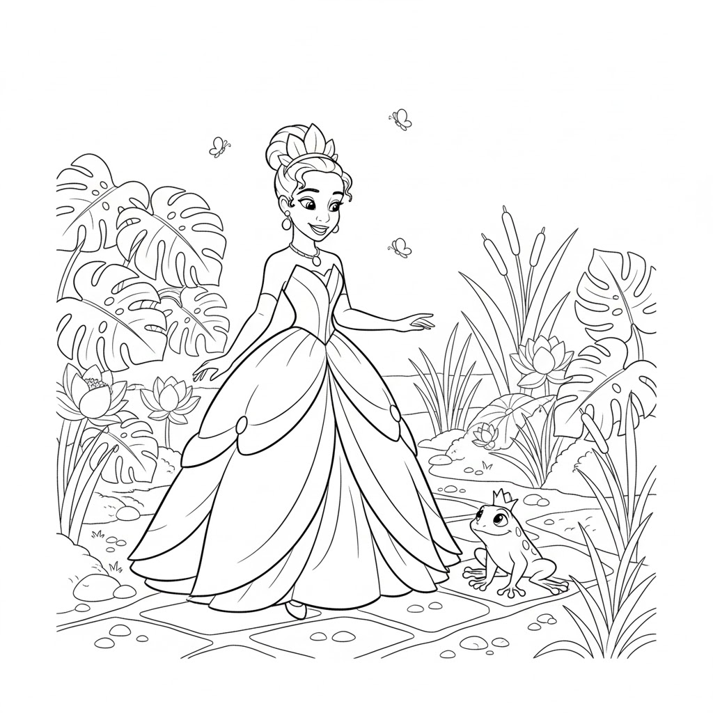 Tô màu Công Chúa Tiana Xinh dễ thương cho bé