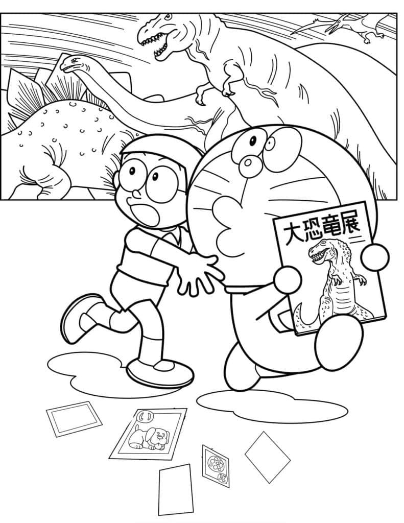 Tô màu Doraemon, Nobita Và Khủng Long dễ thương cho bé
