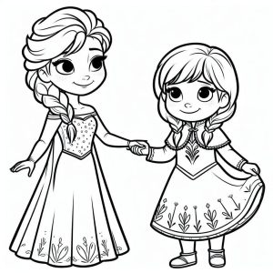Tô màu Elsa và Anna Đáng Yêu dễ thương cho bé