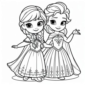 Tô màu Elsa và Anna Đáng Yêu và Cute dễ thương cho bé