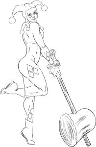 Tô màu Harley Quinn Cầm Búa giúp bé rèn luyện khả năng tô màu