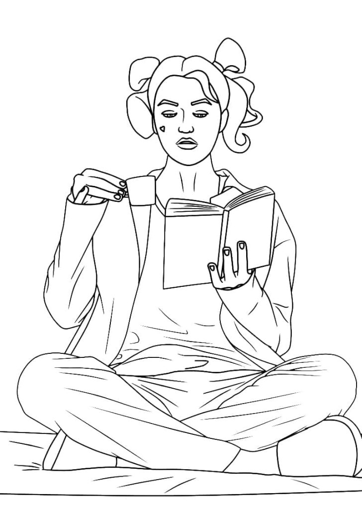 Tô màu Harley Quinn Đọc Sách dễ thương cho bé