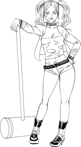 Tô màu harley quinn với cái búa cho bé tập tô