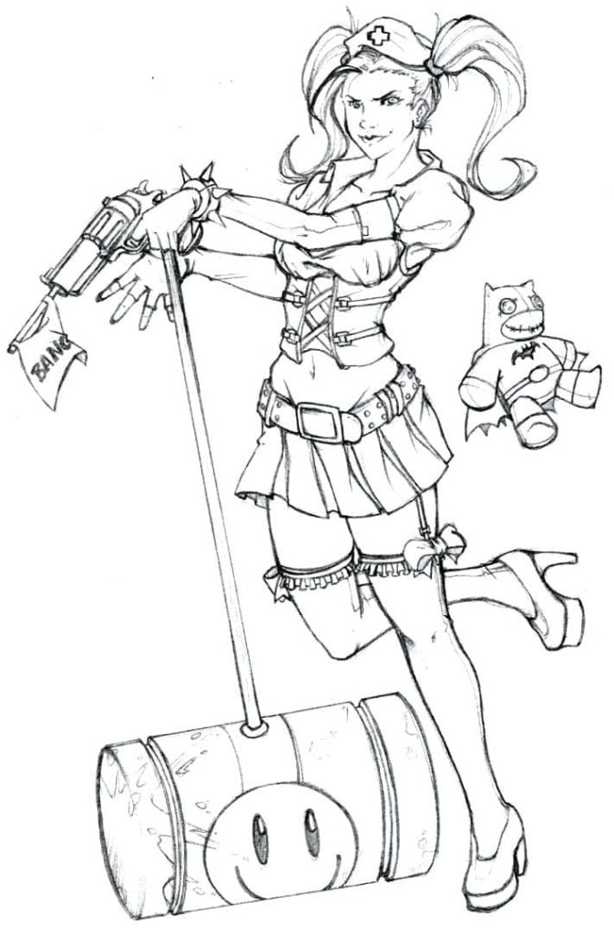 Tô màu Harley Quinn Với Cây Búa giúp bé rèn luyện khả năng tô màu