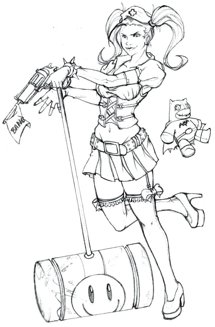 Tô màu Harley Quinn Với Cây Búa