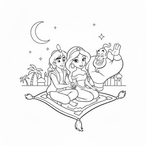Tô màu Jasmine, Aladdin Và Thần Đèn cho bé tập tô