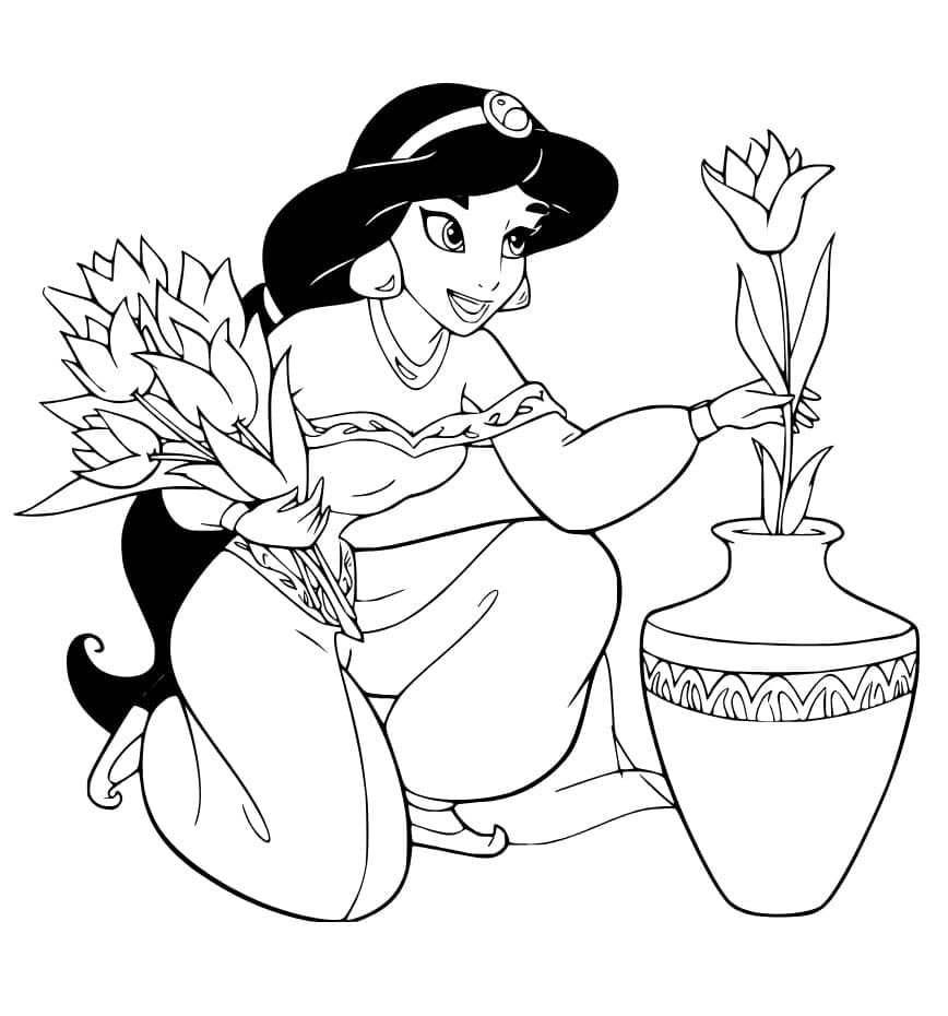 Tô màu Jasmine Và Bình Hoa dễ thương cho bé