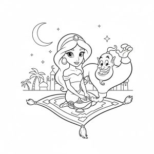 Tô màu Jasmine Và Thần Đèn giúp bé rèn luyện khả năng tô màu