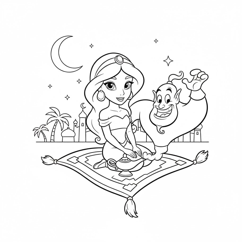 Tô màu Jasmine Và Thần Đèn giúp bé rèn luyện khả năng tô màu